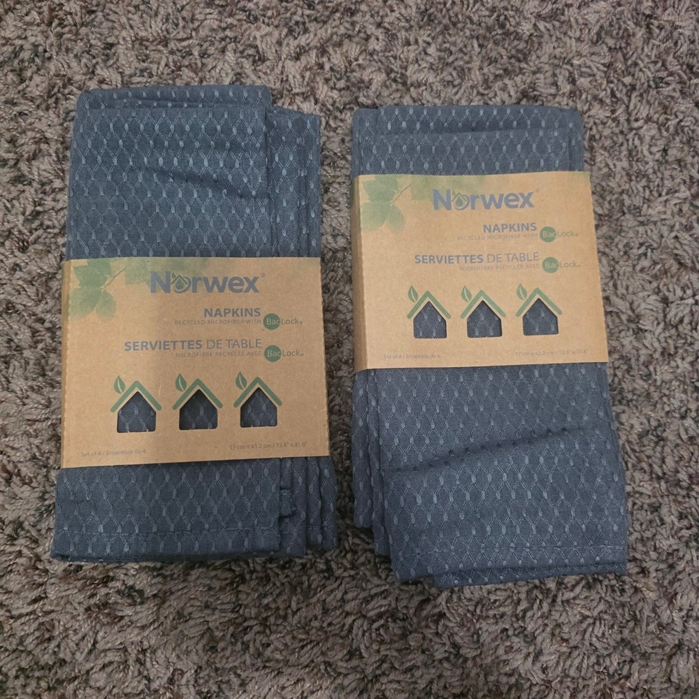 Norwex Napkins Bundle 2 Packs of 4 Graphite Gray Recycled Microfiber BacLock 8ct